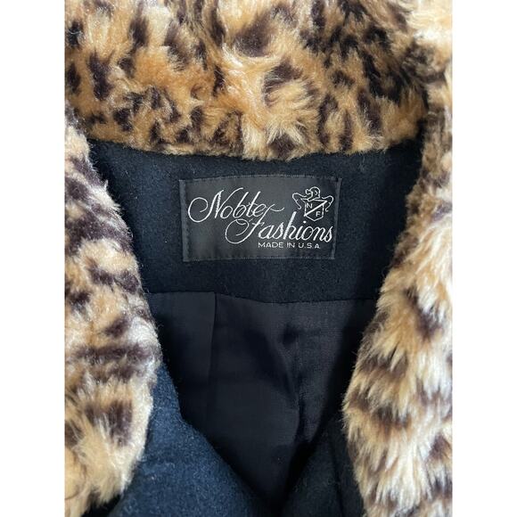 Wool Peacoat, Black with Leopard Trim, Style and warmth! Ladies Large - Picture 5 of 8